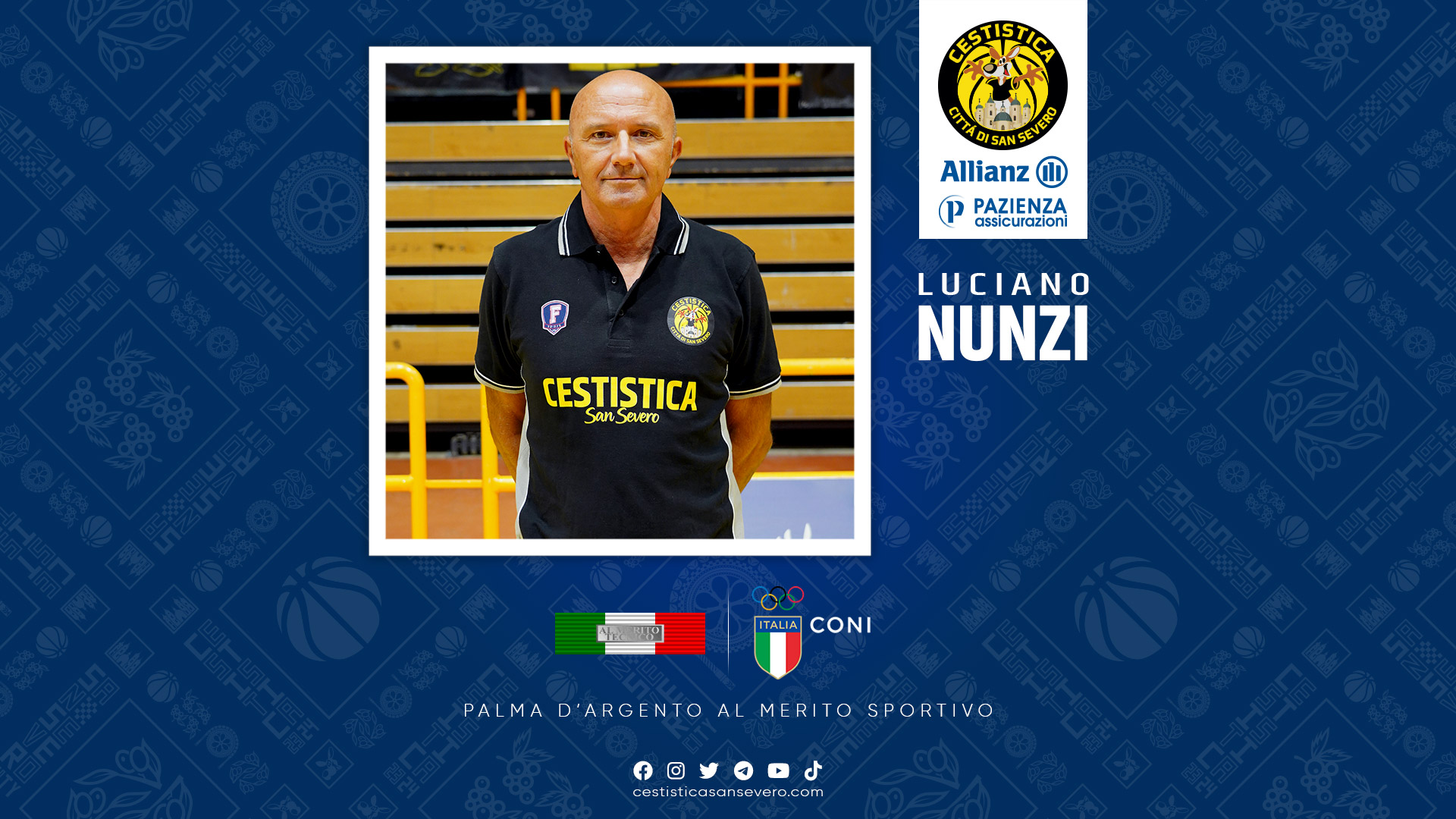 Luciano Nunzi, coach dell’Allianz Pazienza Cestistica San Severo, insignito della Palma d’Argento dal Coni Lazio